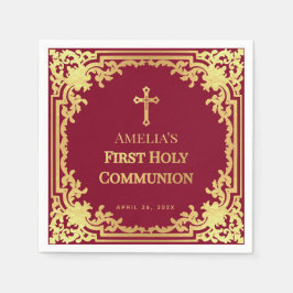 ガールファースト・コミュニオンブルゴーニュフェイク金ゴールドヴィンテージ スタンダードカクテルナプキン