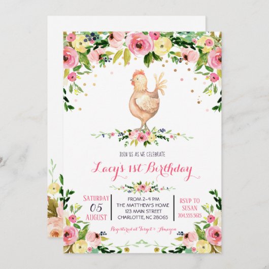 ガールファームの牛の誕生日の招待状 招待状 (正面/裏面)