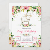 ガールファームの羊の誕生日の招待 招待状 (正面/裏面)