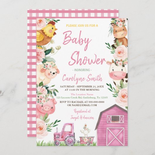 ガールファームの赤ちゃんシャワーの招待状 招待状 (正面/裏面)