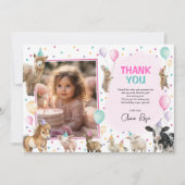 ガールファームアニマルズバルーン紙吹雪誕生日パーティー サンキューカード (正面)