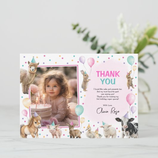 ガールファームアニマルズバルーン紙吹雪誕生日パーティー サンキューカード (スタンド正面)