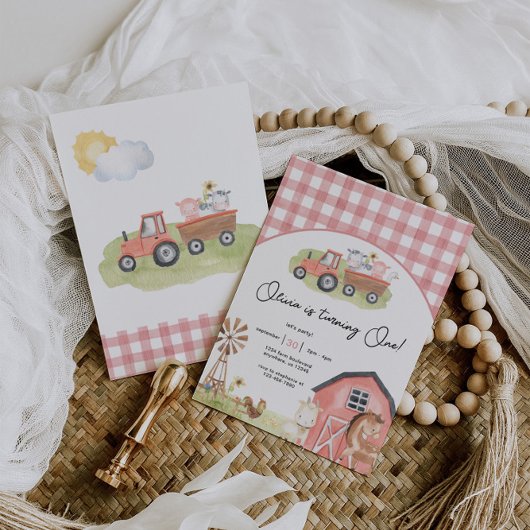 ガールファームアニマルズ納屋周囲の庭誕生日招待状 招待状