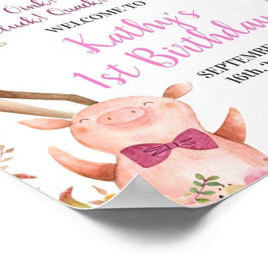 ガールファームアニマルズ納屋周囲の庭1stバースデーウェルカム ポスター (角)