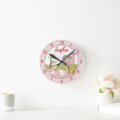 ガールファームアニマルパーソナライズされた子供部屋ウォールクロック ラウンド壁時計 (ホーム)