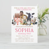 ガールファーム動物ランチカウホースの誕生日の写真 招待状 (スタンド正面)