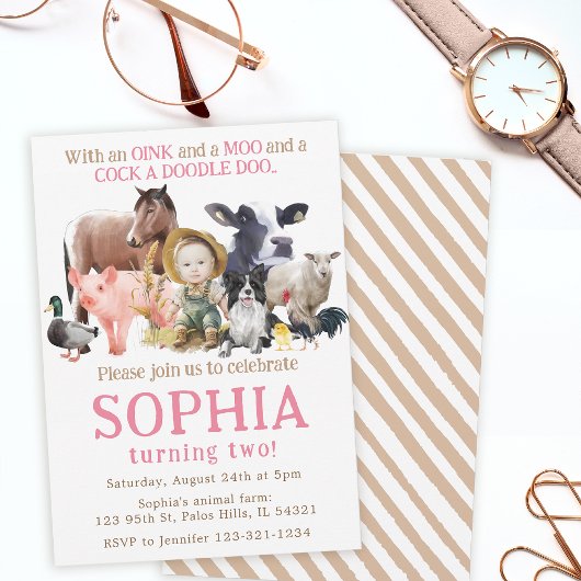 ガールファーム動物ランチカウホースの誕生日の写真 招待状