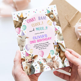 ガールファーム動物納屋周囲の庭バルーンバースデーパーティー 招待状
