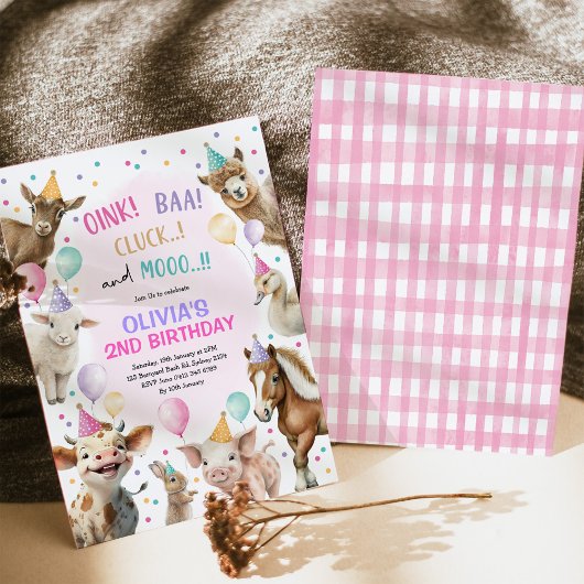 ガールファーム動物納屋周囲の庭バルーンバースデーパーティー 招待状