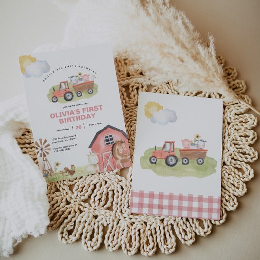 ガールファーム動物納屋周囲の庭誕生日パーティー 招待状