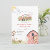 ガールファーム動物納屋周囲の庭誕生日パーティー 招待状 (スタンド正面)