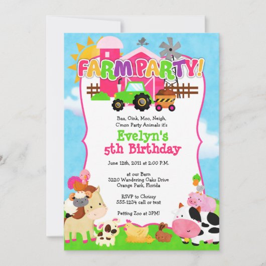 ガールファーム招待状-ファーム誕生日フォーガールズ 招待状 (正面)