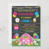 ガールファーム納屋周囲の庭アニマルズピンクバースデーパーティー 招待状 (正面)