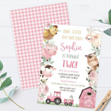 ガールファーム誕生日フローラファーム動物招待状ピンク