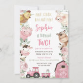ガールファーム誕生日フローラファーム動物招待状ピンク 招待状 (正面)