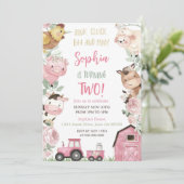 ガールファーム誕生日フローラファーム動物招待状ピンク 招待状 (スタンド正面)