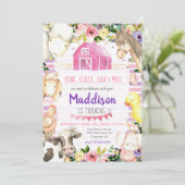 ガールファーム誕生日招待状ピンク&パープル 招待状 (スタンド正面)