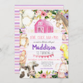 ガールファーム誕生日招待状ピンク&パープル 招待状 (正面/裏面)