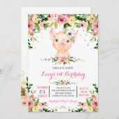 ガールファーム豚の誕生日の招待 招待状 (正面/裏面)