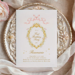 ガールフェアユタレプリンセスボウピンクバースデーパーティー 招待状