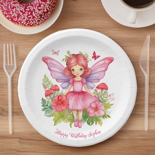 ガールフェアリー最初の誕生日パーティーかわいい水の色 ペーパープレート