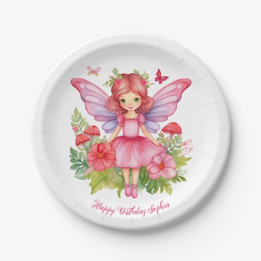 ガールフェアリー最初の誕生日パーティーかわいい水の色 ペーパープレート (正面)