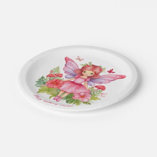 ガールフェアリー最初の誕生日パーティーかわいい水の色 ペーパープレート (アングル)