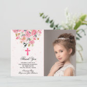 ガールフォトウォーターカラーピンクフローラファーストコミュニティ サンキューカード (スタンド正面)