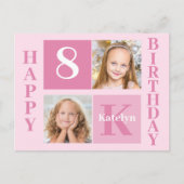 ガールフォトキュートピンクハッピーバースデーモノグラム ポストカード (正面)