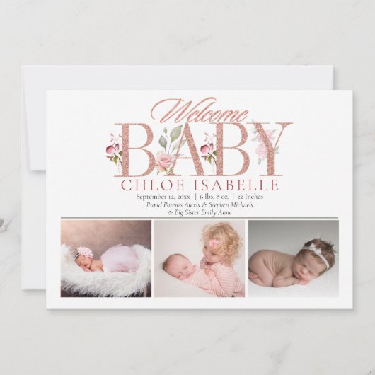 ガールフォトバラ金ゴールド |フローラ誕生 案内状 (正面)