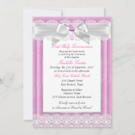 ガールフォトピンクフローラクロスファースト聖餐式 招待状