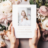 ガールフォトファースト聖餐式バラ金ゴールド 箔招待状
