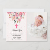 ガールフォト《キリスト教》洗礼式や命名式水彩ピンクフローラ サンキューカード (正面)