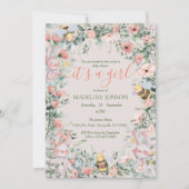 ガールフォレスト動物フローラ赤ちゃんシャワー 招待状 (正面)