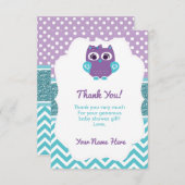 ガールフクロウサンキューカードパープルティール(緑がかった色) サンキューカード (正面/裏面)