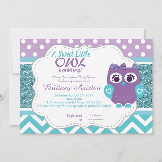 ガールフクロルパープルティール(緑がかった色)招待状カード 招待状 (正面)