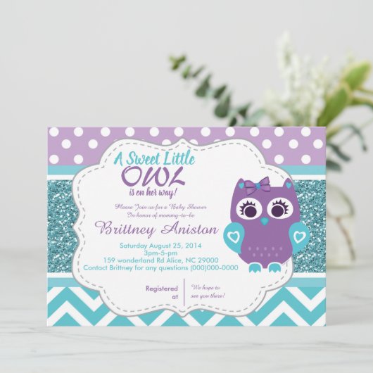 ガールフクロルパープルティール(緑がかった色)招待状カード 招待状 (スタンド正面)