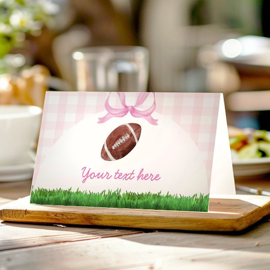 ガールフットボールピンクボウ誕生日パーティーフードテント プレイスカード