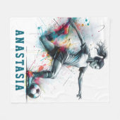 ガールフットボール選手アクションゲームカラフルキック フリースブランケット (正面(横))