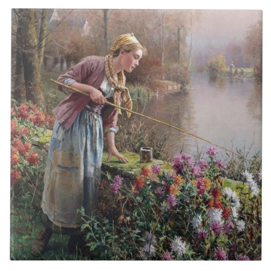 ガールフランスの魚釣りインブリタニー タイル (正面)