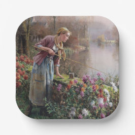 ガールフランスの魚釣りインブリタニー ペーパープレート