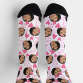 ガールフレンドとボーイフレンドの可愛い写真ピンクハート ソックス (上部)