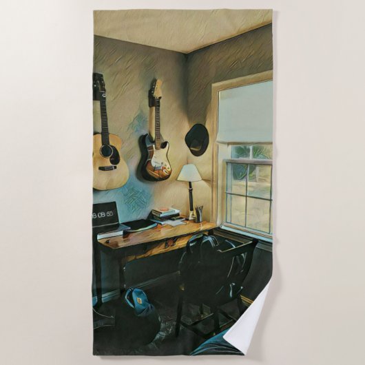 ガールフレンドのためのギターギフト ビーチタオル (正面)