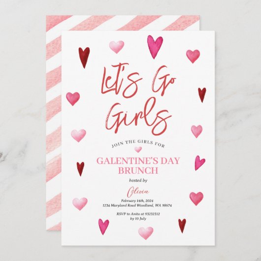 ガールフレンドのガレンティン・デーのパーティー・ブランチ・ディナー・バレンタイン 招待状 (正面/裏面)