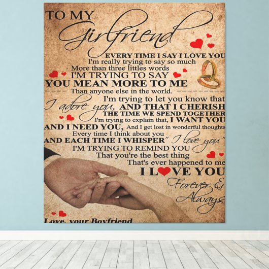 ガールフレンドのラブ引用文 |かわいいデコールギフト キャンバスプリント (インサイチュ (ウッドフロア))