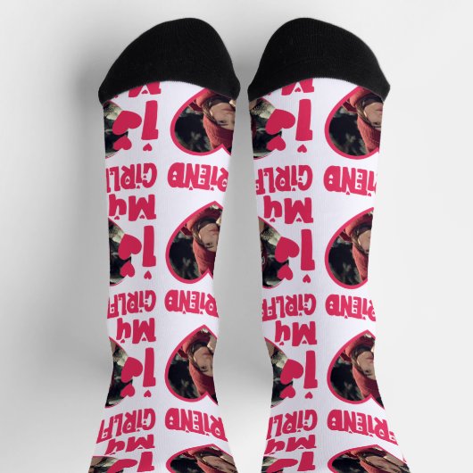 ガールフレンドの写真が大好パーソナライズされたき ソックス (上部)