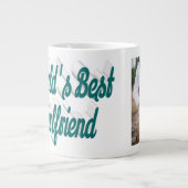 ガールフレンドの写真の緑のスクリプト ジャンボコーヒーマグカップ (正面)