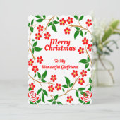 ガールフレンドエレガントメリークリスマスレッドローズグリーン シーズンカード (スタンド正面)