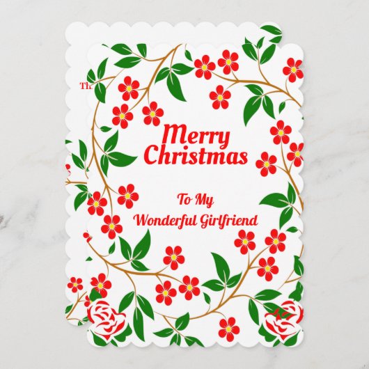 ガールフレンドエレガントメリークリスマスレッドローズグリーン シーズンカード (正面/裏面)