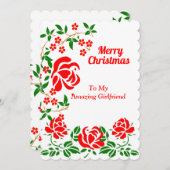 ガールフレンドエレガントメリークリスマスレッドローゼグリーン シーズンカード (正面/裏面)
